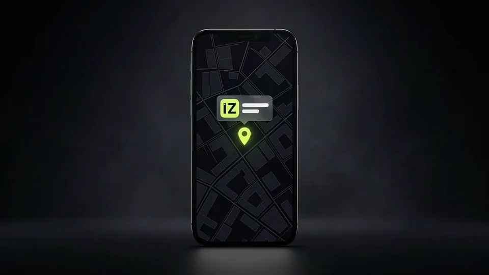 Telefon ekranındaki harita üzerinde işletme konumunun neon çizgiyle işaretlenmesi