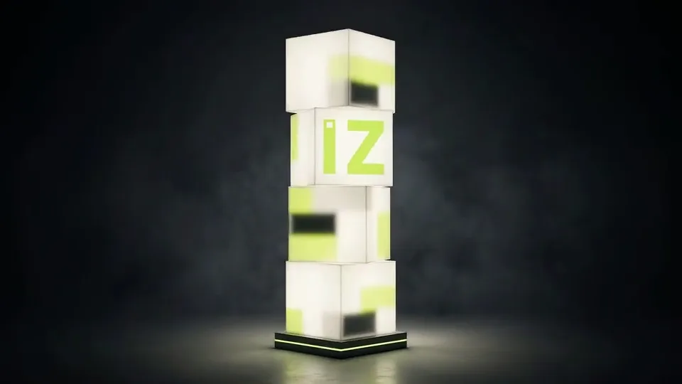 Dönen küp totem light box modüllerinin sırayla yanması