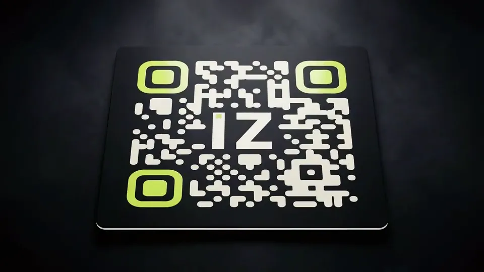 Marka işaretini ortasında taşıyan özel tasarım QR kodun neon ışıkla oluşması