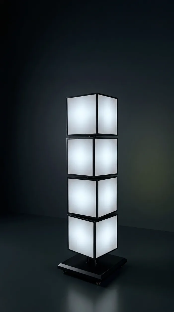 Light box systems (rotating cube totem, freestanding illuminated panel and LED interior, product visualisation)