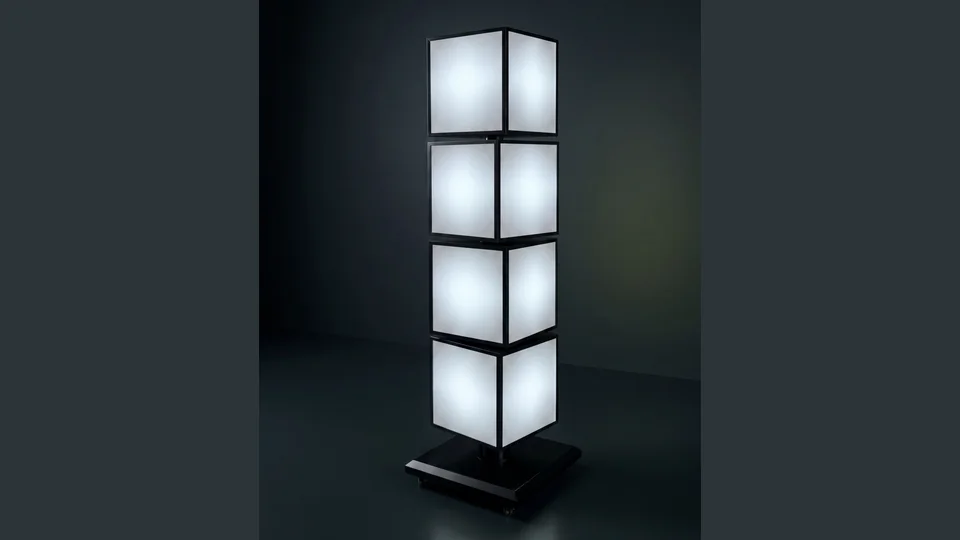 Light box sistemleri (dönen küp totem, ayaklı ışıklı pano ve led iç yapısı, ürün görselleştirmesi)
