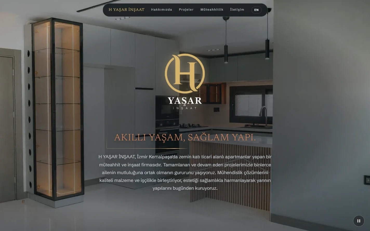 H YAŞAR İNŞAAT web sitesi, daire içi videoyla açılan ana sayfa