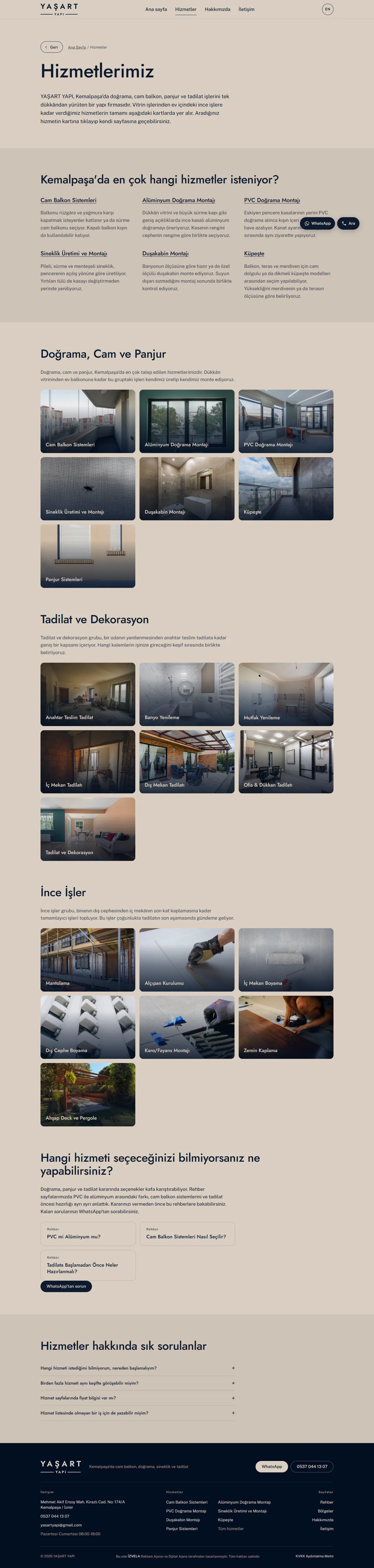 YAŞART YAPI web sitesi, hizmetler sayfası, YAŞART YAPI, Kemalpaşa / İzmir