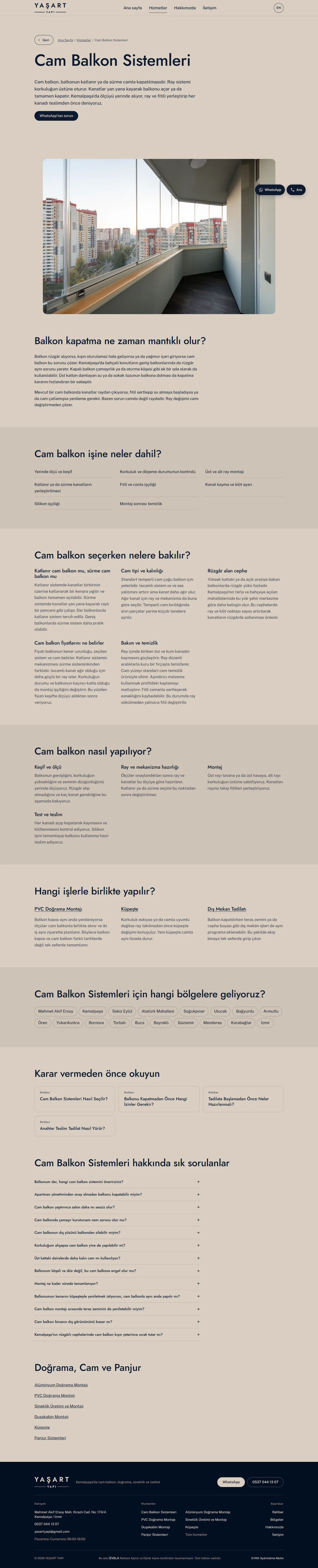 YAŞART YAPI web sitesi, cam balkon sistemleri hizmet sayfası, YAŞART YAPI, Kemalpaşa / İzmir